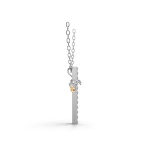 Collier pendentif croix religieuse en or 18 carats avec diamant de laboratoire, design aile de ruban bicolore, bijoux fins pour femme - Product Image 2