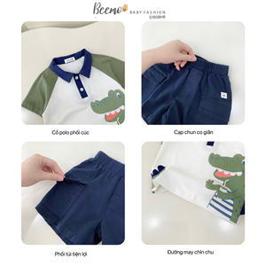 Vêtements pour enfants en gros, ensemble décontracté d'été en coton respirant, imprimé dinosaure, vêtements pour garçons en bas âge pour l'école, tenues - Product Image 4