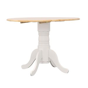 Tavolo da Pranzo Rotondo Naturale Marrone e Bianco con Pratico Piano Ribaltabile, Prodotto Ecologico - Product Image 4