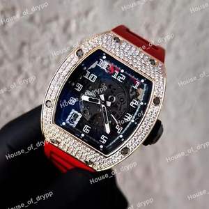 Montre unisexe à quartz avec diamants Moissanite glacés, bracelet rouge, boîtier carré, cadran en verre en acier inoxydable pour hommes - Product Image 3