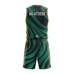 Ensemble de maillot et short de basket-ball personnalisé pour hommes MA-ATTIERA, motif vague vert et noir, uniforme sportif d'équipe par sublimation - Product Image 4