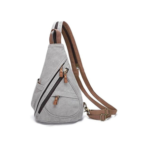 Bolso bandolera de lona con cierre de cremallera, diseño minimalista gris para viajes al aire libre, resistente al agua, para todas las estaciones - Product Image 3