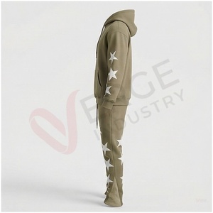 Ensemble de survêtement vert olive pour homme avec sweat à capuche et pantalon à étoiles blanches, coupe classique, tenue décontractée - Product Image 3