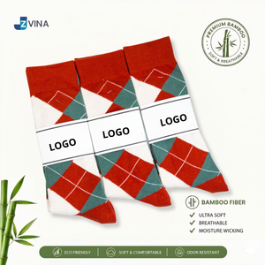 JZVINA <b>Men's</b> Bamboo Fiber Crew <b>Socks</b> Argyle Pattern Red <b>White</b> Green Soft Breathable Moisture Wicking Autumn Wear Christmas - Product Image 1
