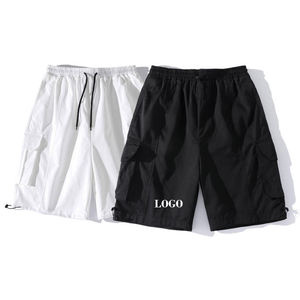 Men <b>Cargo</b> Shorts Solid Black Elastic Waist Breathable Casual Bermuda Shorts with Pockets Woven Polyester Canvas Style - Product Image 2
