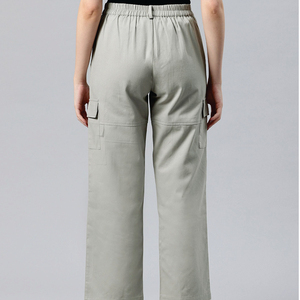 Women High Waist Cargo <b>Pants</b> Solid Color Canvas Ankle-Length Loose Fit With Pockets Breathable Casual Style - Product Image 5
