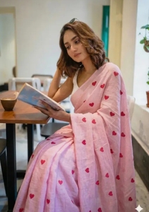 Sari de lino y algodón con estampado digital KV para uso diario con blusa sin coser - Product Image 2