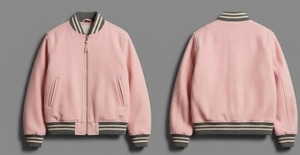 เสื้อแจ็คเก็ตบอมเบอร์สีชมพูสำหรับทุกเพศ แต่งแถบลายทางและซิปด้านหน้า HAMILO SPORTS HS-101 - Product Image 1