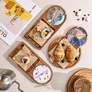 ถาดไม้ทรงสี่เหลี่ยมมนสไตล์วินเทจสำหรับเสิร์ฟอาหารเช้า ขนมปัง กาแฟ ของว่าง สำหรับใช้ในบ้าน - Product Image 2