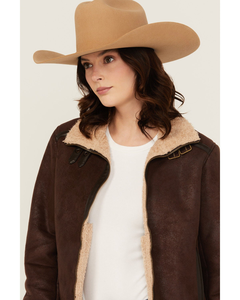 Womens Genuine Sheep <b>Leather</b> Aviator <b>Jacket</b> Brown Faux Fur Lined Real <b>Leather</b> Shearling B3 Bomber <b>Winter</b> Coat Wholesale OEM USA - Product Image 2