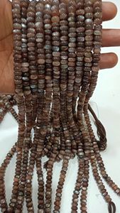 Perles de pierre de lune chocolat naturel, lisses, marron, rondelles, 8 pouces de long - Product Image 2