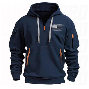 Sudaderas con capucha personalizadas para hombre, con cremallera de un cuarto, forro polar, estilo táctico, tipo cargo, holgadas, para entrenamiento - Product Image 3