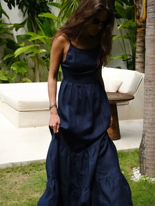 Liquidación: Vestido Maxi de Verano para Mujer, de Algodón, Holgado, Casual, sin Espalda, con Tirantes, Extra Largo, sin Mangas, para Vacaciones en la Playa - Product Image 4