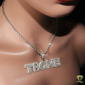 Moissanite Diamond " TBONE " Pendant <b>Chain</b> Custom <b>Name</b> Necklace Luxury Hip Hop Jewelry Style - Product Image 5