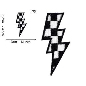 Embroidered Checkered Lightning Patch <b>Sew</b>-On Badge Fabric Applique Irregular Shape Garment Decor Custom Design - Product Image 3