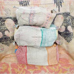 New Design Vintage Kantha Patchwork Tassel Zipper Closure Eco-Friendly 3-Pouch Set Cosmetic Bag for Wedding & Return Gifts - Product Image 1