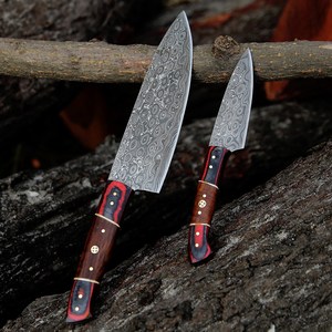 Ensemble de couteaux de chef en acier Damas à 67 couches, ambidextres, à lame droite, manches en bois, couteaux faits à la main en deux parties - Product Image 2