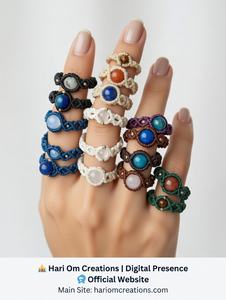 Lot de bagues en macramé faites à la main - Bijoux bohèmes de fiançailles en pierres précieuses naturelles certifiées IGI - Fournisseur en gros Inde |   Mangalmay - Product Image 4