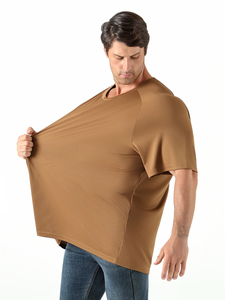Plus Size Men's O-Neck Short Sleeve T-Shirt 198 Jersey Fabric Blank Design Casual Solid Color - Product Image 4