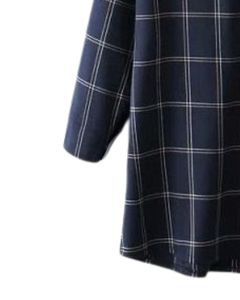 Vestido Camisero Largo Personalizado para Mujer, Azul Marino, Diseño a Cuadros, Estilo Túnica Holgada, Cierre de Botones, Casual, de Algodón Suave - Product Image 5