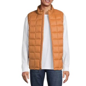 Men's Orange Quilted <b>Vest</b> Stand Collar Zipper Closure Windproof Casual Autumn Polyester Wadding Regular Fit Solid Color trending - Product Image 4