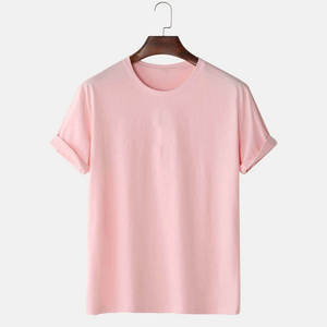 เสื้อยืดผู้ชายสีชมพูล้วนคุณภาพสูงขายส่ง เสื้อยืดคอกลมแขนสั้นผ้าเจอร์ซีย์ลำลองสำหรับผู้ชาย - Product Image 1