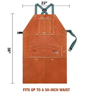 ผ้ากันเปื้อนเชื่อมทนความร้อนและเปลวไฟ กันน้ำ พร้อมช่องใส่เครื่องมือ 6 ช่อง ทำจากหนังวัวแท้ 100% สำหรับงานหนัก ชุดทำงานช่างไม้ - Product Image 2