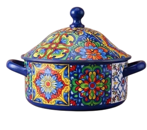 Casserole de Luxe Tendance en Métal Émaillé à Motifs Floraux, avec Couvercle Durable en Acier Inoxydable, Ustensile de Cuisson de Luxe, Réchaud Alimentaire pour Buffet, Vente en Gros - Product Image 1