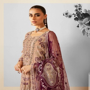 Hecho a mano bordado de lujo 3 piezas Salwar Kameez en gasa ropa de fiesta para mujer por Ramsha volumen Dastoor venta completa - Product Image 5