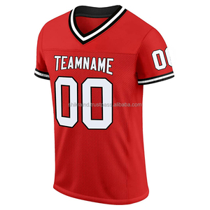 Maillot de football américain personnalisé sublimé pour homme, blanc et rouge, col en V, manches courtes, anti-humidité, nom d'équipe imprimé 00, vêtement - Product Image 3