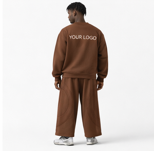 Custom Men's Oversized Crewneck Sweatshirt and Wide Leg Sweatpants <b>Set</b> Heavyweight Oversized Baggy Fleece Sweatshirt <b>Set</b> - Product Image 4