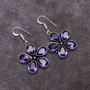 Boucles d'oreilles fleur en améthyste faites à la main, argent sterling 925, bijoux en pierres précieuses, pierre naturelle violette, boucles d'oreilles pour femmes, cadeau - Product Image 4