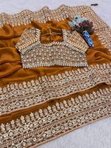 Fendy Satin 3MM Sequin Corded Border <b>Saree</b> Heavy Latkan Blouse Soft Elegant Rich Look Piping Border Heavy Pallu Traditional - Product Image 4