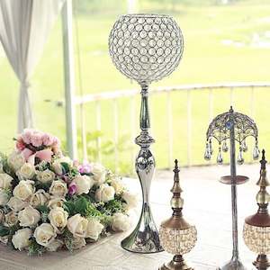 <b>Silver</b> Crystal Ball <b>Candle</b> Stand Aluminum Wedding Valentine's Day Easter Table Centerpiece Durable Handmade Portable <b>Holder</b> - Product Image 4