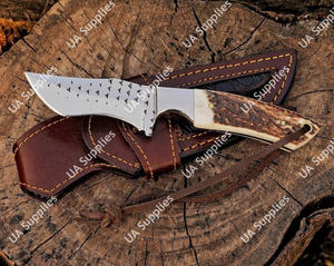 Cuchillo de caza y camping de hoja fija de 7 pulgadas de alta calidad, hecho a mano, con punta de clip y mango de cuerno de ciervo, para exteriores. - Product Image 4