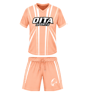 Ensemble short et maillot de rugby blanc pêche à manches courtes et col en V, uniforme d'équipe léger et respirant, kit de sportswear personnalisé - Product Image 1