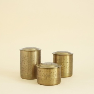 Vintage Copper Canister Set with Brass <b>Labels</b> Farmhouse Kitchen Storage Jars for Sugar Coffee and Tea Metal Food Containers - Product Image 2