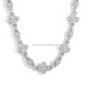 RB Gems Flower Pattern 925 Silver <b>Statement</b> <b>Necklace</b> Rhodium Plated Crystal Rhinestone Link Chain Unisex Luxury Jewelry - Product Image 2