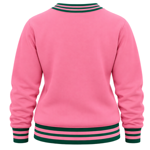 เสื้อสเวตเชิ้ตคอกลมผ้าริบสีชมพูสำหรับผู้หญิง ปักลายตัวอักษรตามสั่ง แขนยาว สไตล์ลำลอง แบบวาร์ซิตี้ - Product Image 2