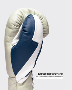 Guantes de Boxeo Blancos y Azules con Cordones, de Piel Vacuna Auténtica, para Entrenamiento Profesional de Muay Thai, Gran Venta - Product Image 4