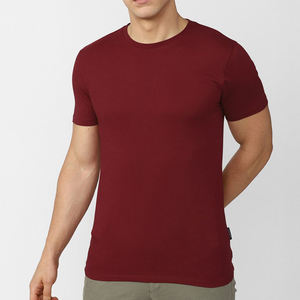 T-shirt pour homme en bleu marine, col rond, manches courtes, coupe ajustée, uni, décontracté, tricoté, respirant, séchage rapide, 320g, avec logo sur le devant, OEM ODM - Product Image 1