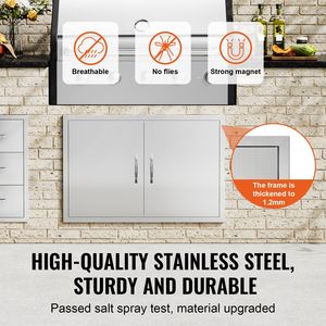 Porta d'accesso per cucina da esterno in acciaio inossidabile doppio da 36W x 24H pollici, con maniglie verticali a incasso per montaggio a parete, soluzione per accesso e stoccaggio - Product Image 3