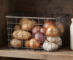 Elegant Black Metal <b>Storage</b> <b>Basket</b> Durable Iron Steel <b>Square</b> Design Multi Purpose Perfect For Kitchen Home Restaurant - Product Image 3
