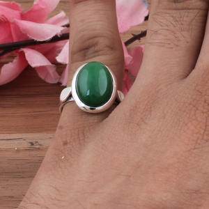 Bague en argent sterling 925 avec sertissage en jade vert naturel, style chinois, bijoux de mariage, pierre véritable, cabochon ovale - Product Image 4