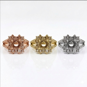 แหวนหมั้นแบบกึ่งภูเขาสำหรับผู้หญิงแหวนเพชรแท้สีทองขาว18K สีทองแท้ - Product Image 4