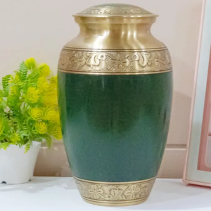 Decorative Brass Adult Urn Handmade Burial Cremation Urn Green <b>Memorial</b> <b>Keepsake</b> Vessel - Product Image 1