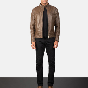Wholesale Men's Winter Leather <b>Biker</b> <b>Jacket</b> Plaid/Letter Pattern Stand Collar Front Logo Windproof Breathable Casual Wear OEM - Product Image 5