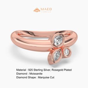 Moissanite <b>Ring</b> Women Marquise Cut Bezel Three Stone Rose Gold Plated 925 Sterling Silver Modern Wedding Los Angeles Jewelry - Product Image 6