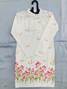 Kurta de Algodón para Hombre, Diseño Floral Bordado, Corte Regular, Largo hasta el Tobillo, Ropa Tradicional India y Pakistaní para Bodas - Product Image 4