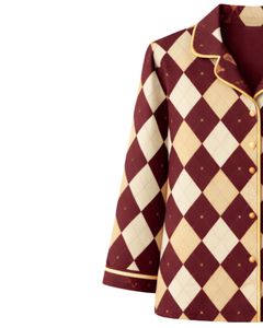 Ensemble de pyjama pour femmes personnalisé en beige bordeaux à motif argyle, manches longues, boutonné, vêtements de nuit en coton doux, ensemble de détente deux pièces - Product Image 5